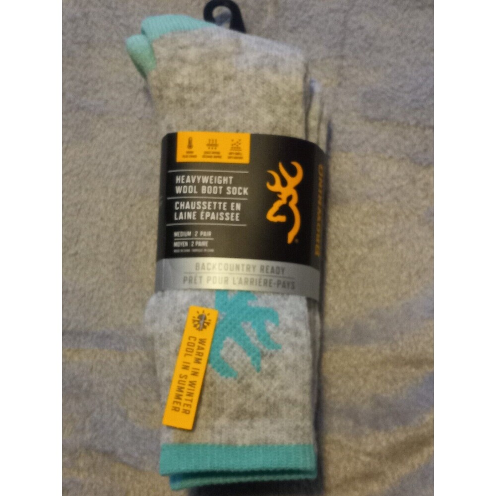 Browning Heavy Weight Wool Boot Socks, 2 Pairs Med W6-10, M6-8, Julep/Gray